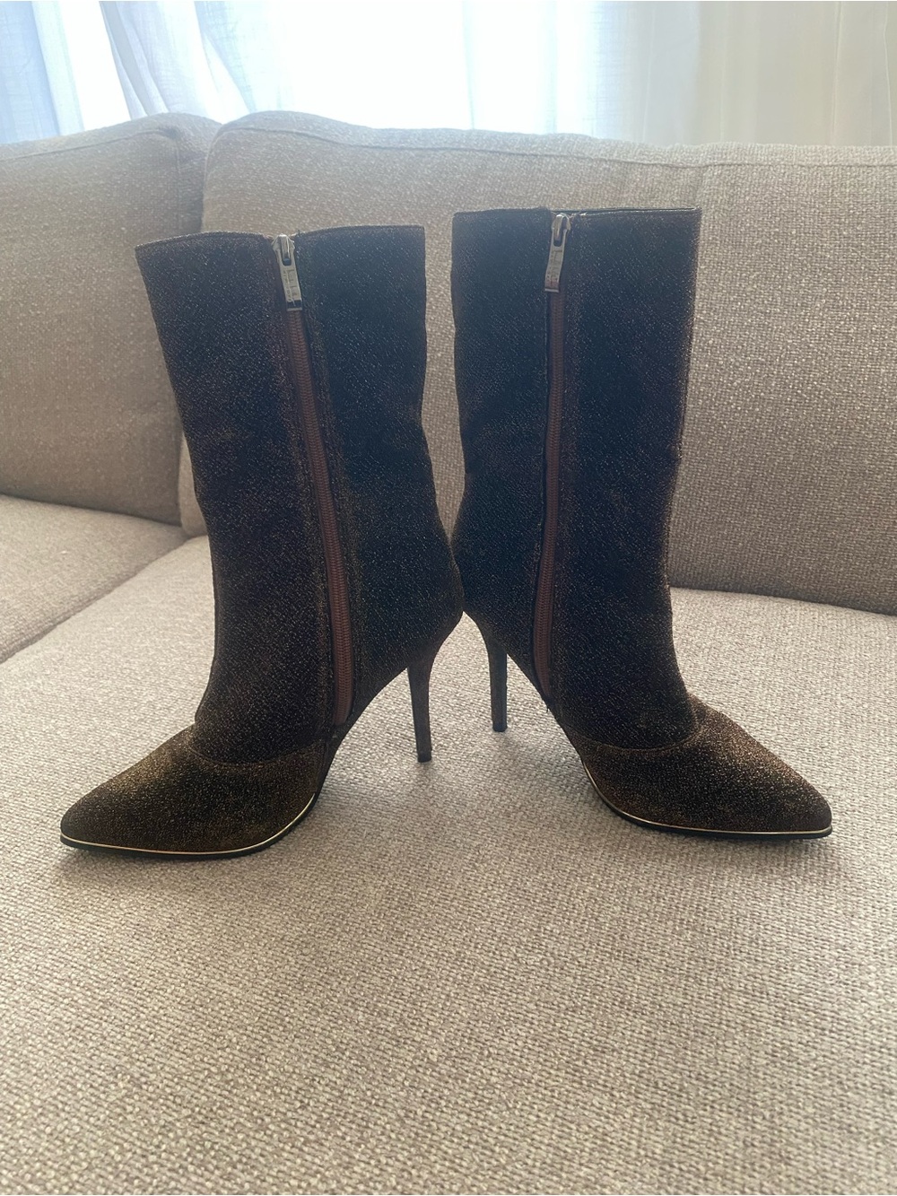 Nicole Miller Black Metallic Sparkle Pointed-Toe Ankle Boots - Picture 5 of 7